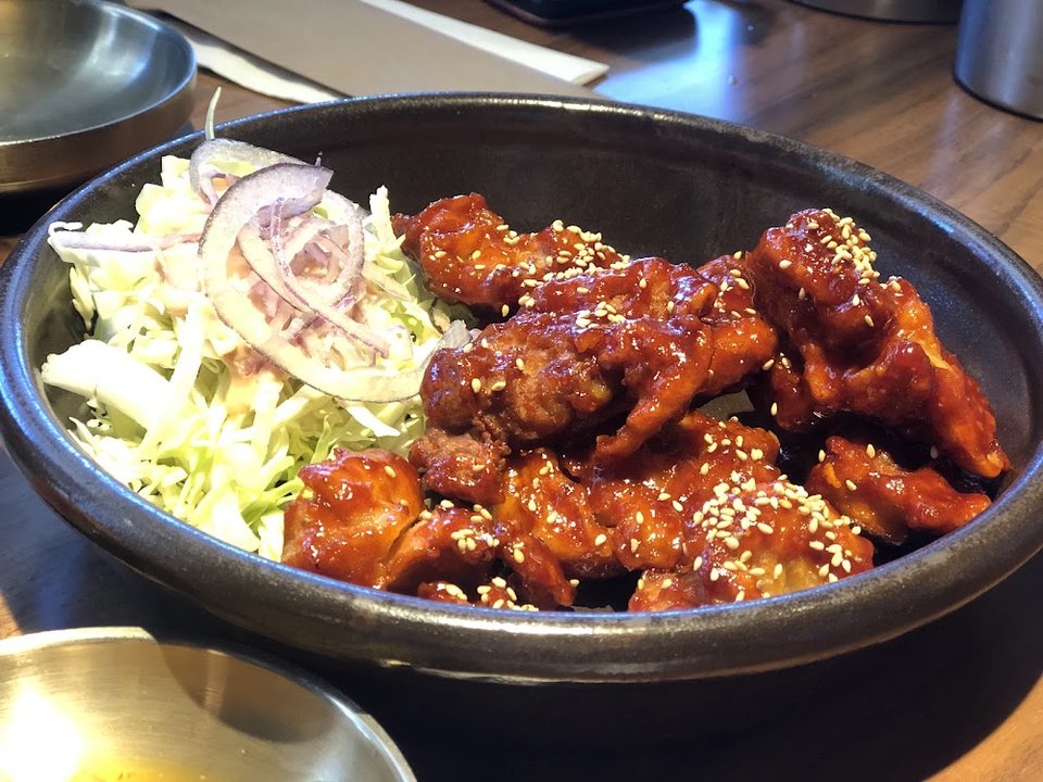 Korean Fried Chicken with Salad