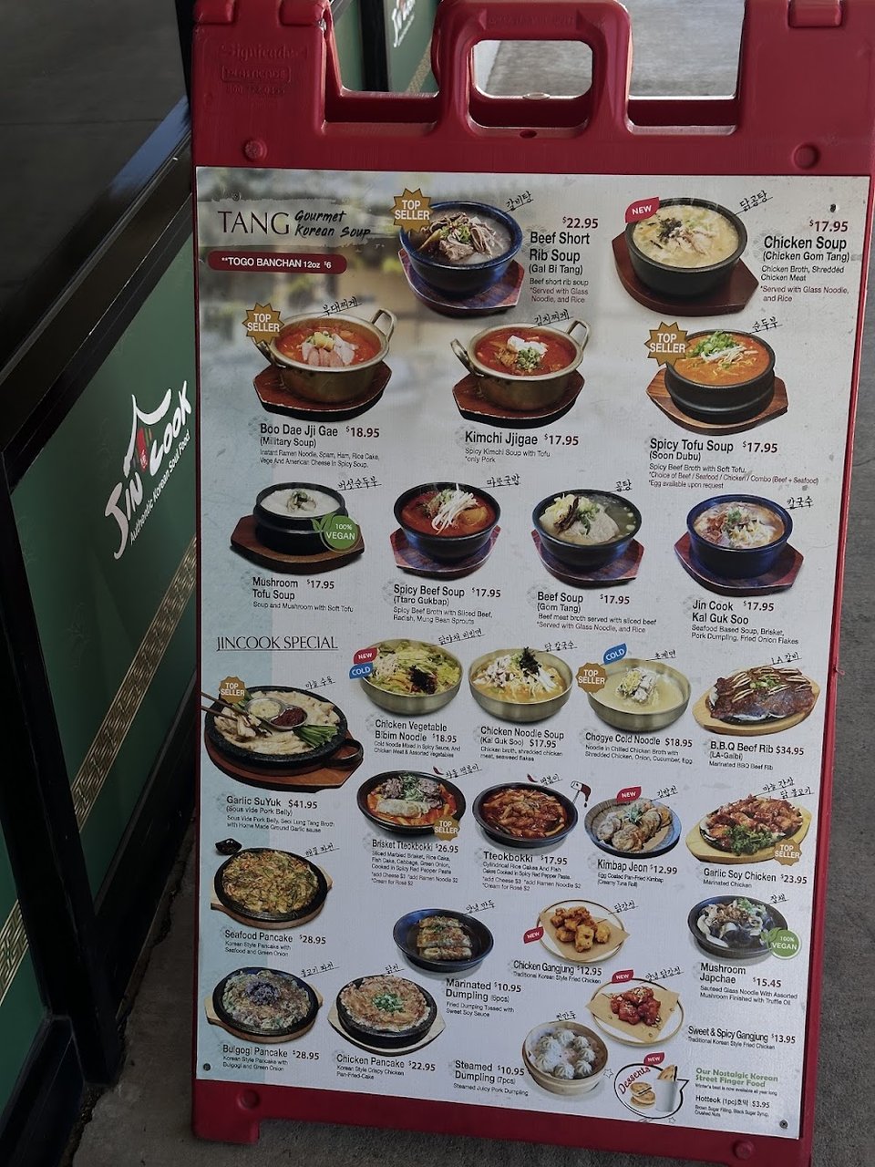 Katsu, soup, and pancake dishes on display.